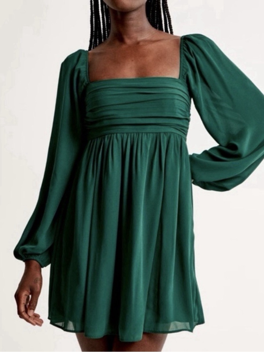 Abercrombie & Fitch Emerald Green Square-Neck Long Sleeve Mini Dress - NWT